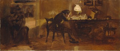 Knabe am Schreibtisch von Adolph Menzel
