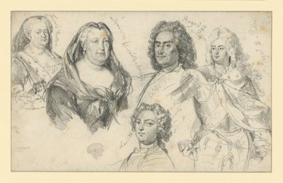 Königin Sophie Dorothea von Preußen, Kaiserin Elisabeth von Russland, König August II. von Polen, König August III. von Polen, Ludwig XV. von Frankreich von Adolph Menzel