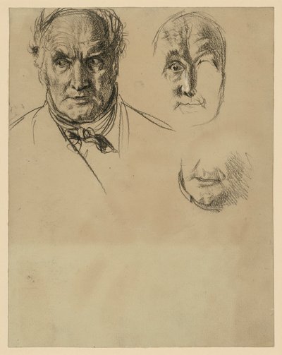 Kopf eines älteren Mannes mit Halstuch und zwei Detailstudien des Gesichts von Adolph Menzel