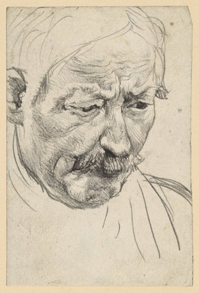 Kopf eines älteren Mannes mit Schnurrbart von Adolph Menzel