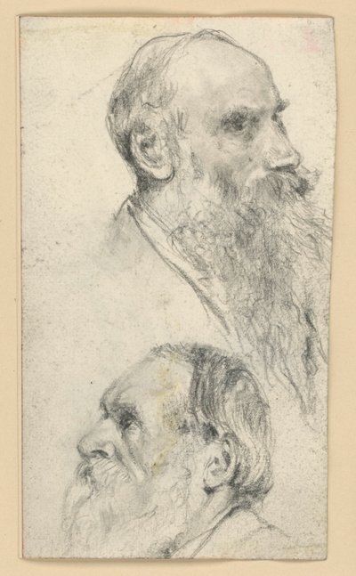 Kopf eines älteren bärtigen Mannes nach rechts und nach links von Adolph Menzel