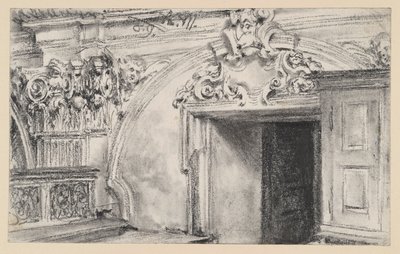 Oberer Teil der Türwandung einer Sakristei mit Holzschrank von Adolph Menzel