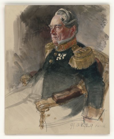 Oberregierungsrat Knerk, Brustbild nach links, 3/4-Profil, mit Bezeichnung des Dargestellten, Porträtstudie zum Gemälde "Die Krönung Wilhelms I. in Königsberg" von Adolph Menzel