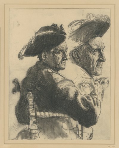 Studienblatt: Sitzender Offizier in Rückenansicht, Kopfstudie, Details des Gesichts von Adolph Menzel