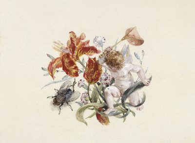 Tafelgeschirr: Suppenterrine, Deckel mit Putto und Fliege von Adolph Menzel