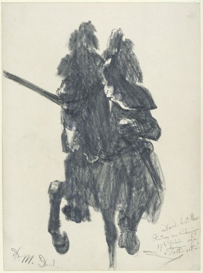 "Todtenritter". Reiterfigur mit Turnierharnisch vom Ende des 16. Jh. und Lanze im Historischen Museum in Dresden von Adolph Menzel