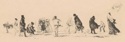 Ohne Titel (Figuren im starken Wind) von Adolph Menzel