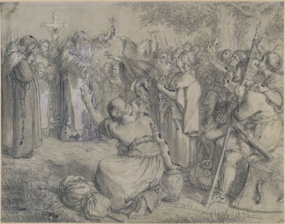 Vizelin predigt den Wenden das Christentum um das Jahr 1137. Entwurf für die "Denkwürdigkeiten aus der Brandenburgisch-Preußischen Geschichte" von Adolph Menzel
