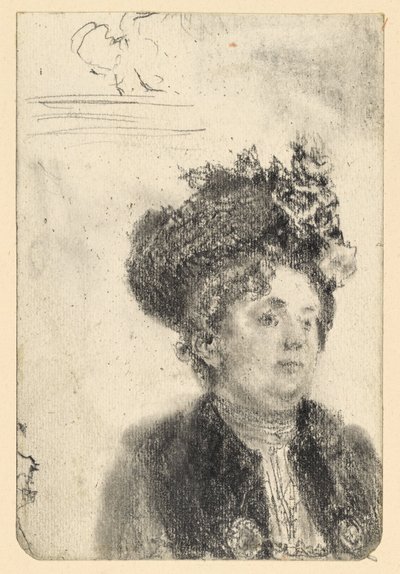 Weibliches Brustbild mit Hut von Adolph Menzel