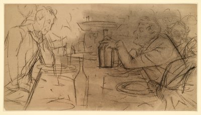 Zwei Herren am Wirtshaustisch einander gegenüber sitzend in Unterhaltung von Adolph Menzel
