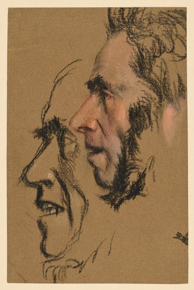 Zwei Studien eines männlichen Gesichts im Profil nach links von Adolph Menzel