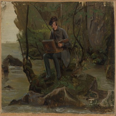 Ein Maler an seiner Farbpalette von Adolph Tidemand