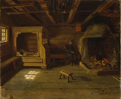 Inneres eines Bauernhofs in Skjønne in Numedal von Adolph Tidemand