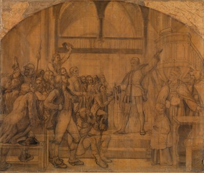 Gustav Vasa spricht zum Volk von Dalarna in der Kirche von Mora von Adolph Tidemand