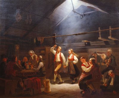 Sonntagnachmittag in einem Hardangersk-Raucherzimmer von Adolph Tidemand