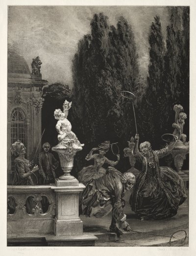 Essay über Stein mit Pinsel und Schaber: Spielen mit Reifen auf der Schlossterrasse von Adolph Menzel
