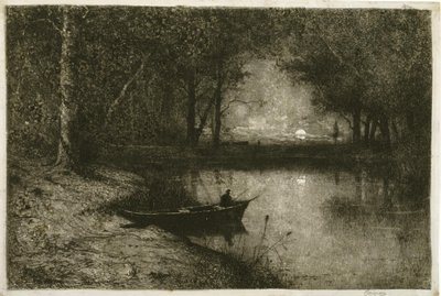Fischer in einem Ruderboot am Ufer eines Flusses von Adolphe Appian