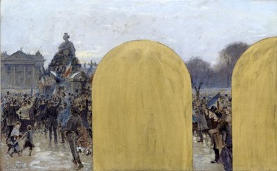 Skizze für das Büro des Präfekten im Pariser Rathaus: Versammlung vor der Straßburg-Statue von Adolphe Gustave Binet