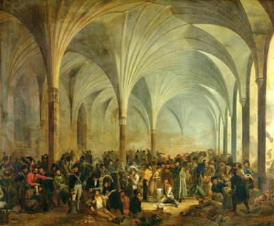 Das Militärkrankenhaus der Franzosen und Russen in Marienburg im Juni 1807, 1808 von Adolphe Roehn