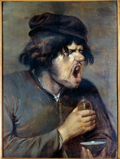 Der schlechte Arzt Ein Mann, der beim Trinken einer Medizin klettert. von Adriaen Brouwer
