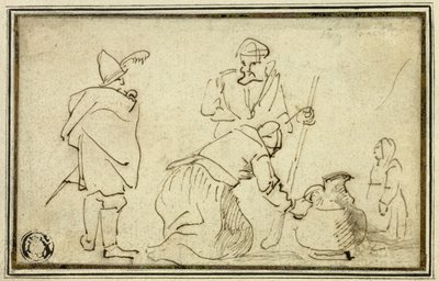 Zwei Soldaten, Frau mit Krug und Kind von Adriaen Brouwer