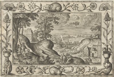 Abraham opfert Isaak (Landschaften mit biblischen, mythologischen Szenen und Jagdszenen) von Adriaen Collaert