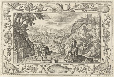 Rebekka und Eliëzer am Brunnen von Adriaen Collaert