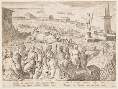 Walfang durch Kaiser Claudius im Hafen von Ostia, Tafel 19 in der Serie Venationes Ferarum, Avium, Piscium von Adriaen Collaert
