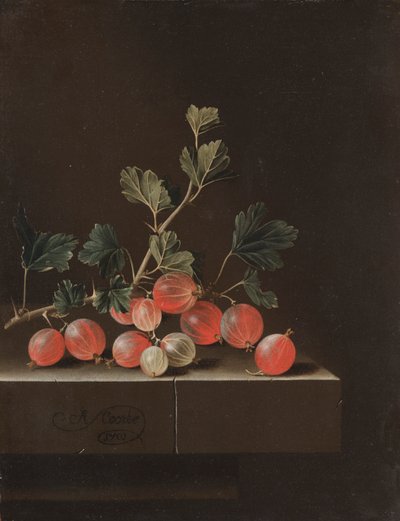Stachelbeeren auf einem Tisch von Adrian Coorte