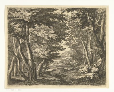 Landschaft mit drei Männern an einer Lichtung im Wald von Adriaen Frans Boudewyns
