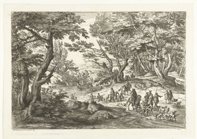 Landschaft mit Jagdgesellschaft Landschaften mit Jägern (Serientitel) von Adriaen Frans Boudewyns