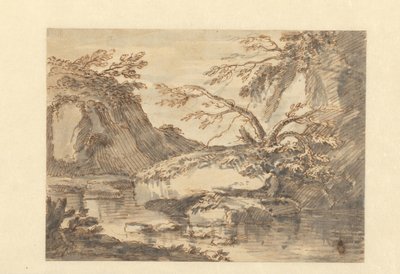 Landschaft mit großen Felsen im Wasser von Adriaen Honich (attributed to)