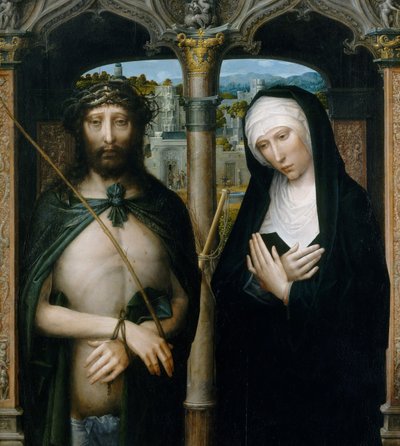 Christus mit Dornen gekrönt Ecce Homo und die trauernde Jungfrau, ca. 1530-40 von Adriaen Isenbrandt