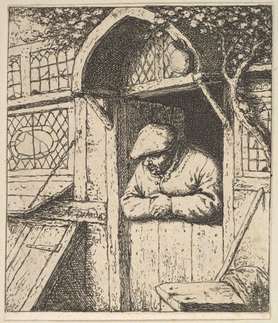 Bauer lehnt an Tür, 1610-85 von Adriaen Jansz. van Ostade