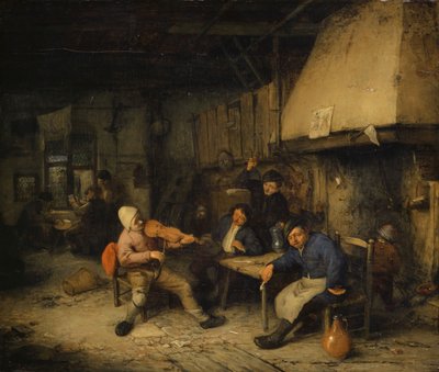 Geigenspieler und trinkende Bauern in einer Taverne, 1663 von Adriaen Jansz. van Ostade