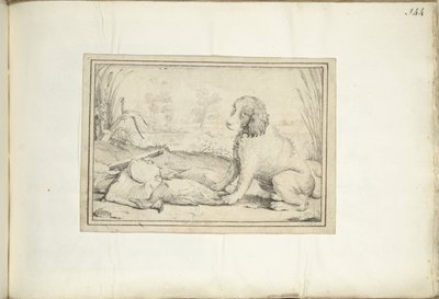 Hund neben Jagdausrüstung und Beute in Landschaft von Adriaen Matham (signed by artist)