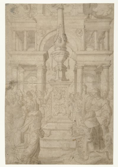 Salomon betet ein Götzenbild an von Adriaen Pietersz Crabeth
