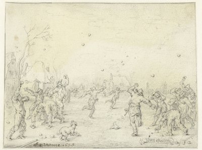 Männer und Jungen werfen Schneebälle von Adriaen Pietersz van de Venne