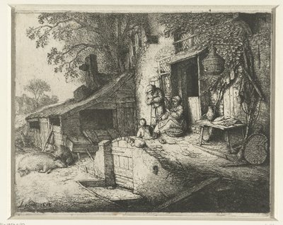 Spinnende Frau vor einem Haus von Adriaen van Ostade (signed by artist)