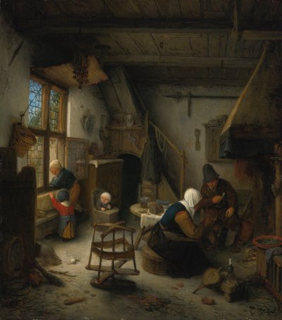Eine Bauernfamilie in einer Hütte nach einer Mahlzeit von Adriaen van Ostade