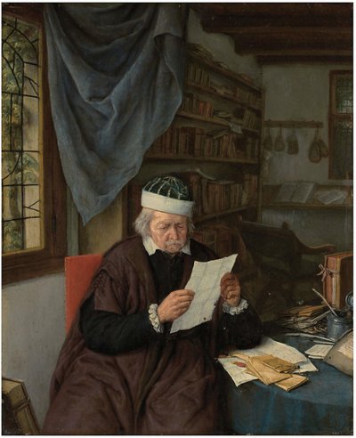 Ein Anwalt, der an einem Tisch sitzt und einen Brief liest von Adriaen van Ostade