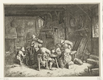 Bauern bei einer Mahlzeit in einem Gasthaus (Das Frühstück) von Adriaen van Ostade