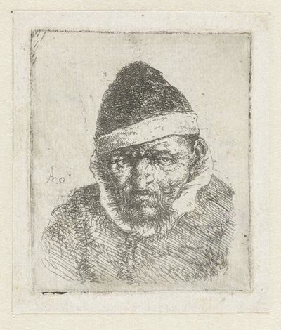 Büste eines alten Bauern mit einer Spitzmütze von Adriaen van Ostade
