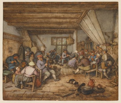 Feiernde Bauern in einer Herberge von Adriaen van Ostade