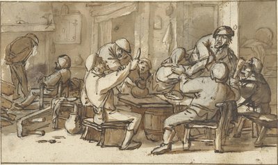 Interieur einer Herberge mit trinkenden und streitenden Bauern von Adriaen van Ostade
