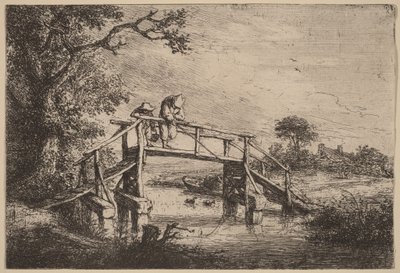 Landschaft mit Brücke und zwei Fischern von Adriaen van Ostade