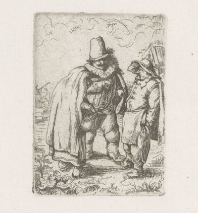 Mann mit Halskrause bei einem Bauernpaar von Adriaen van Ostade