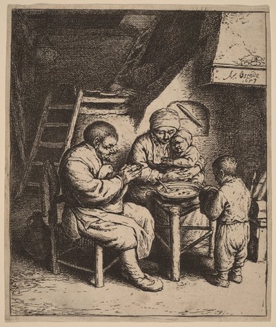 Bauernfamilie beim Gebet vor einer Mahlzeit von Adriaen van Ostade