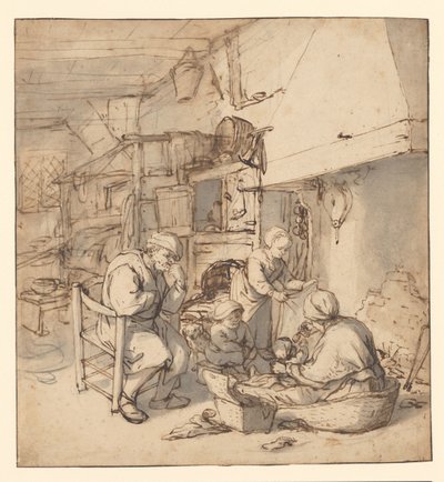 Bauernfamilie am Kamin von Adriaen van Ostade