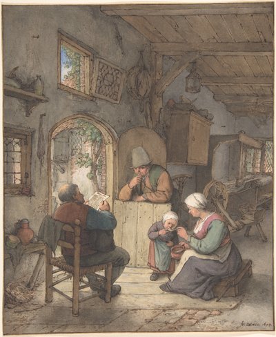 Nachrichtenlesen im Weberhaus von Adriaen van Ostade